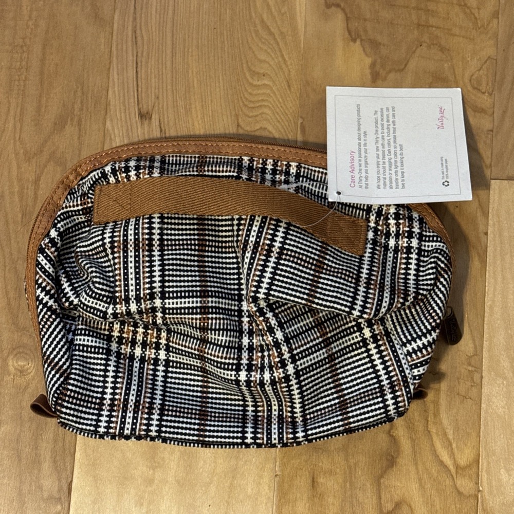 Thirty-One Expanding Travel Case Plaid About You Weave Makeup Toiletry Bag NWT